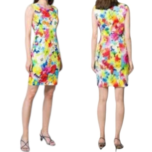 Love Moschino Floral Sheath Dress Bright Multicolor Print Office Cocktail Size 4 - Picture 8 of 16